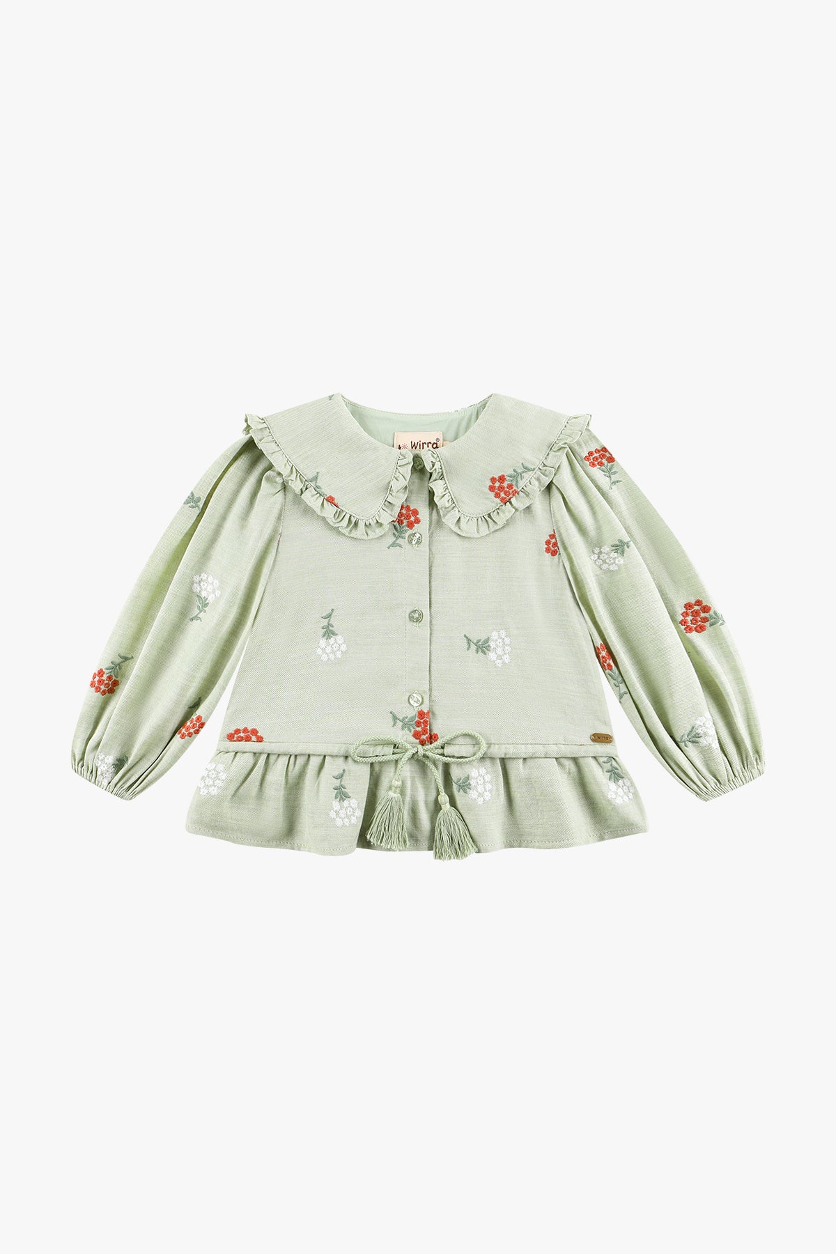 wirrawirra gender neutral newborn outfit long sleeve embroidered blouse pale green 24 Spring Blouses Girls New Arrivals Shirts