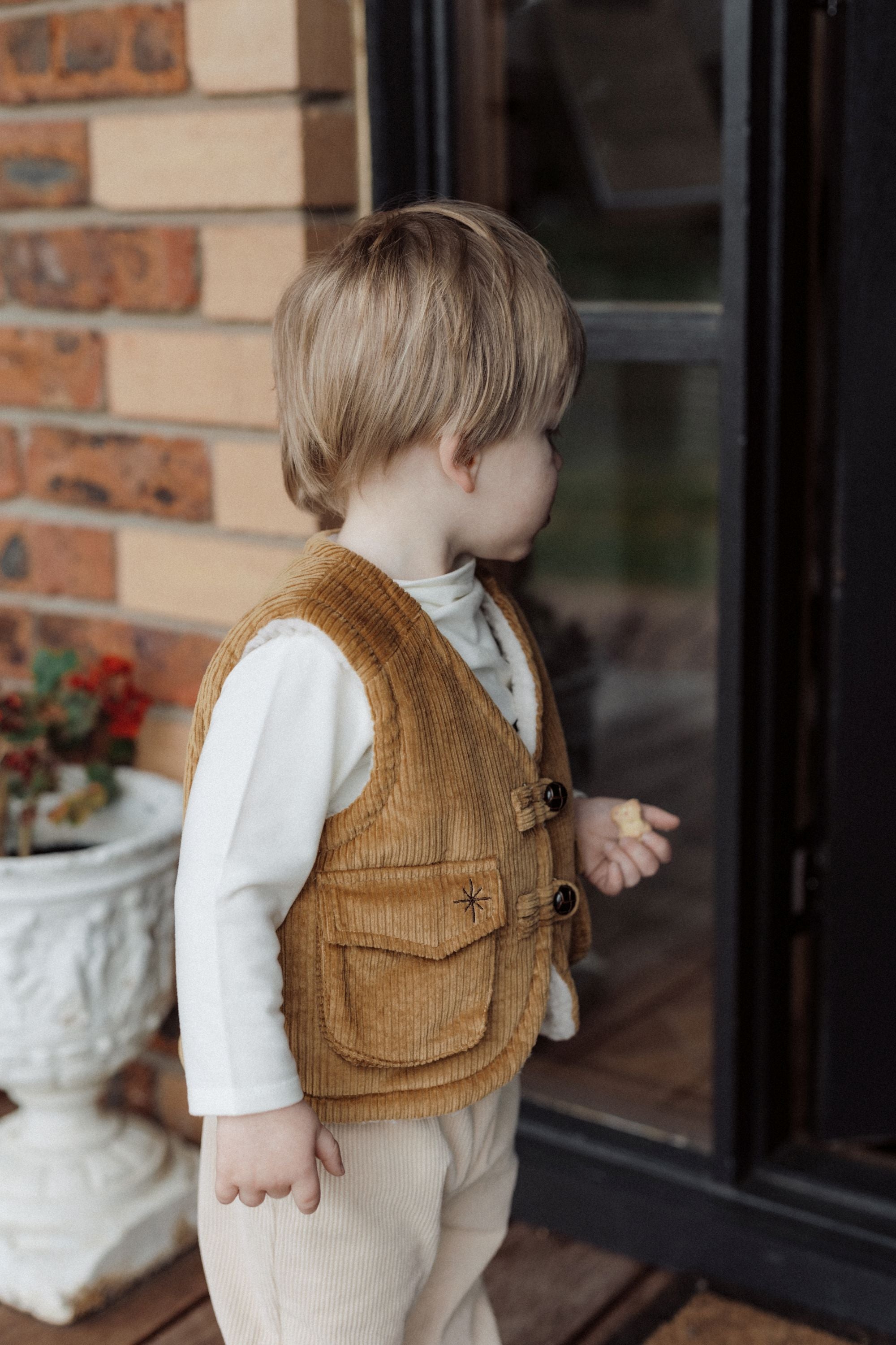 wirrawirra organic cotton baby clothesreversible sleeveless beige24 Winter  Boys  Gilets  Girls  Jackets  New Arrivals