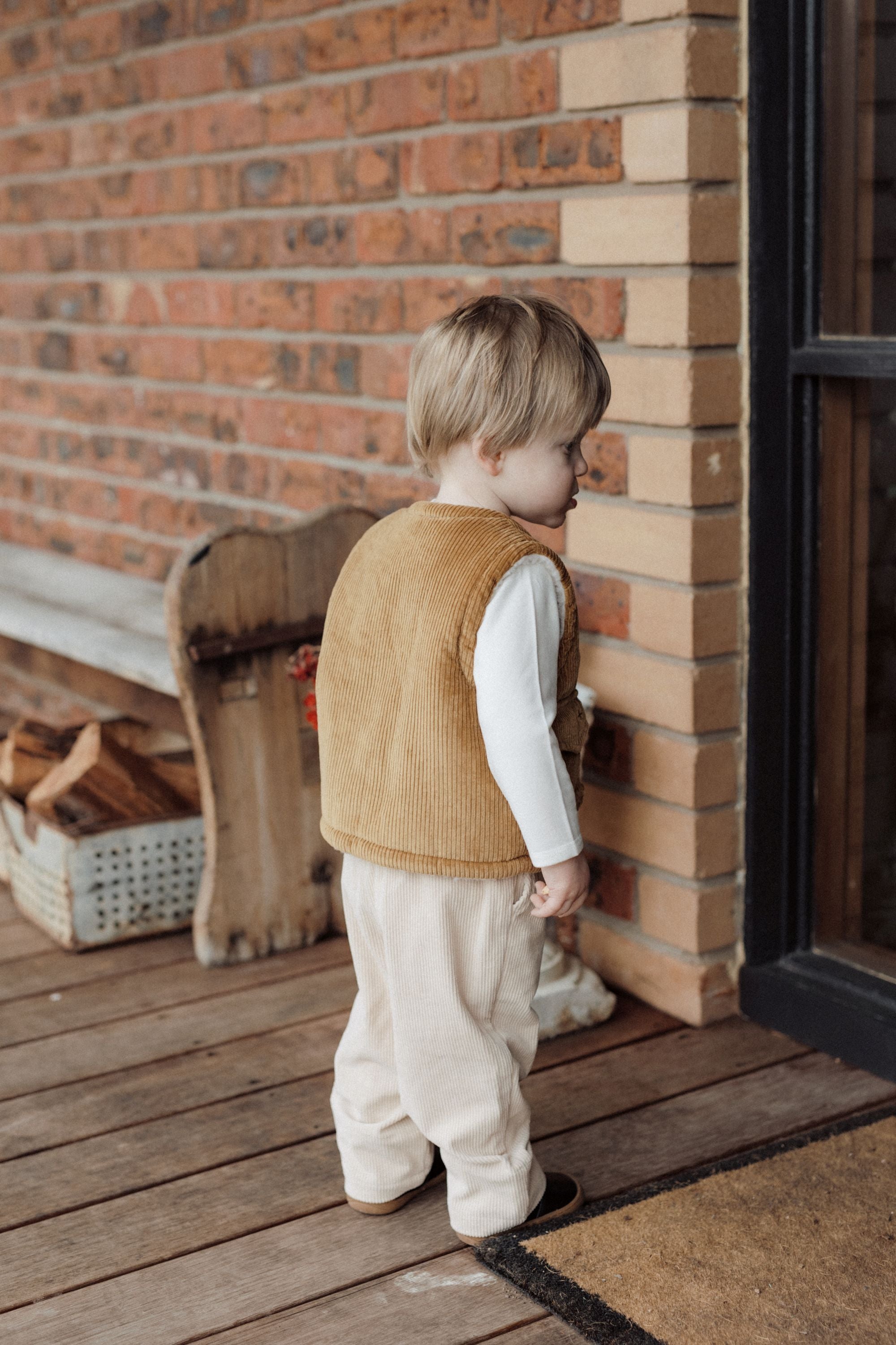 wirrawirra baby outfitsreversible sleeveless beige24 Winter  Boys  Gilets  Girls  Jackets  New Arrivals