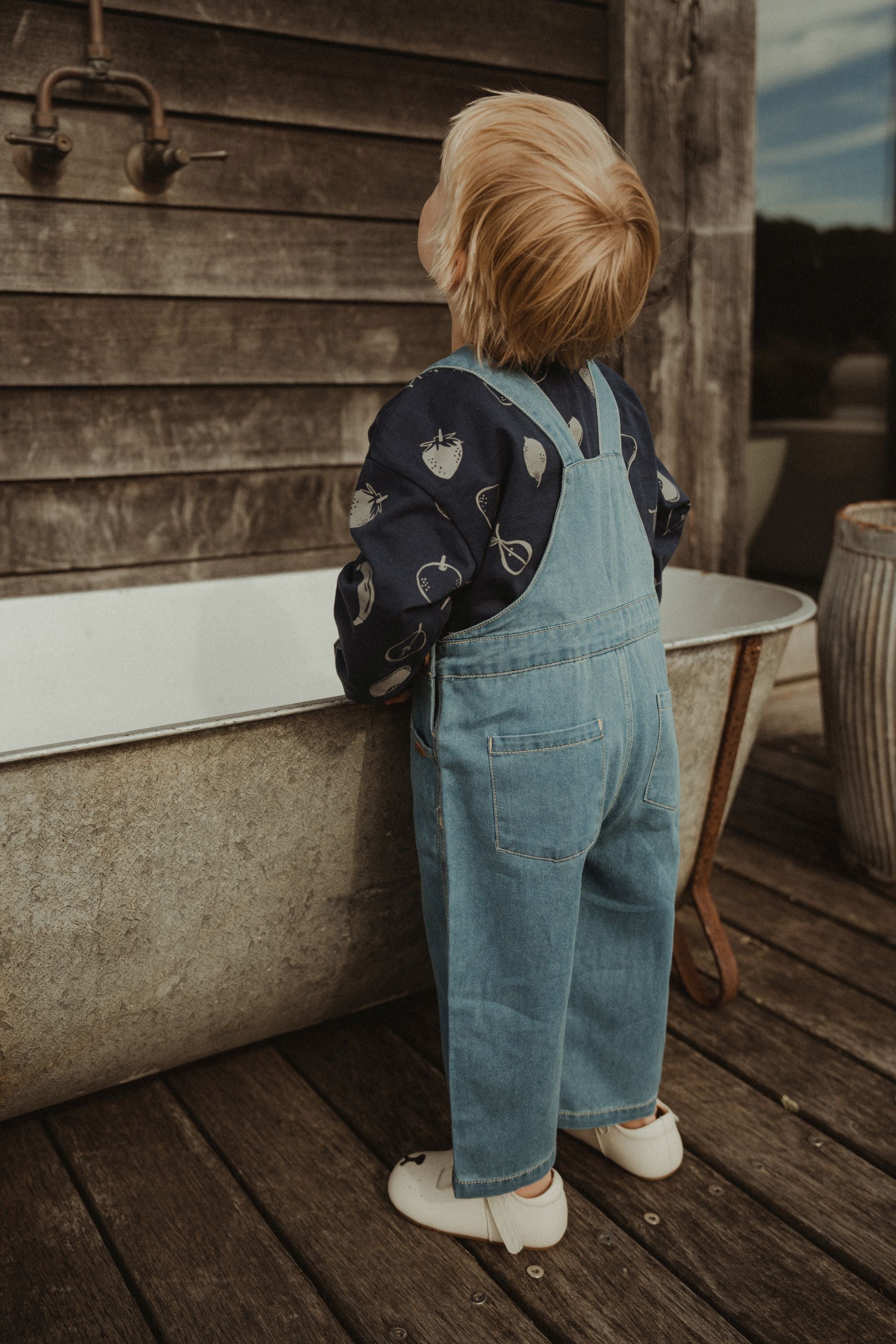 wirrawirra baby dress tencel denim overalls denim blue 24 Spring Boys Girls Jumpsuit New Arrivals